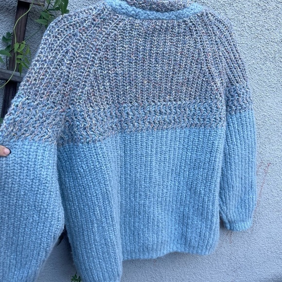 Raquel Allegra Oversized Alpaca Long Line Cardigan Sweater Blue Gray - Picture 9 of 9